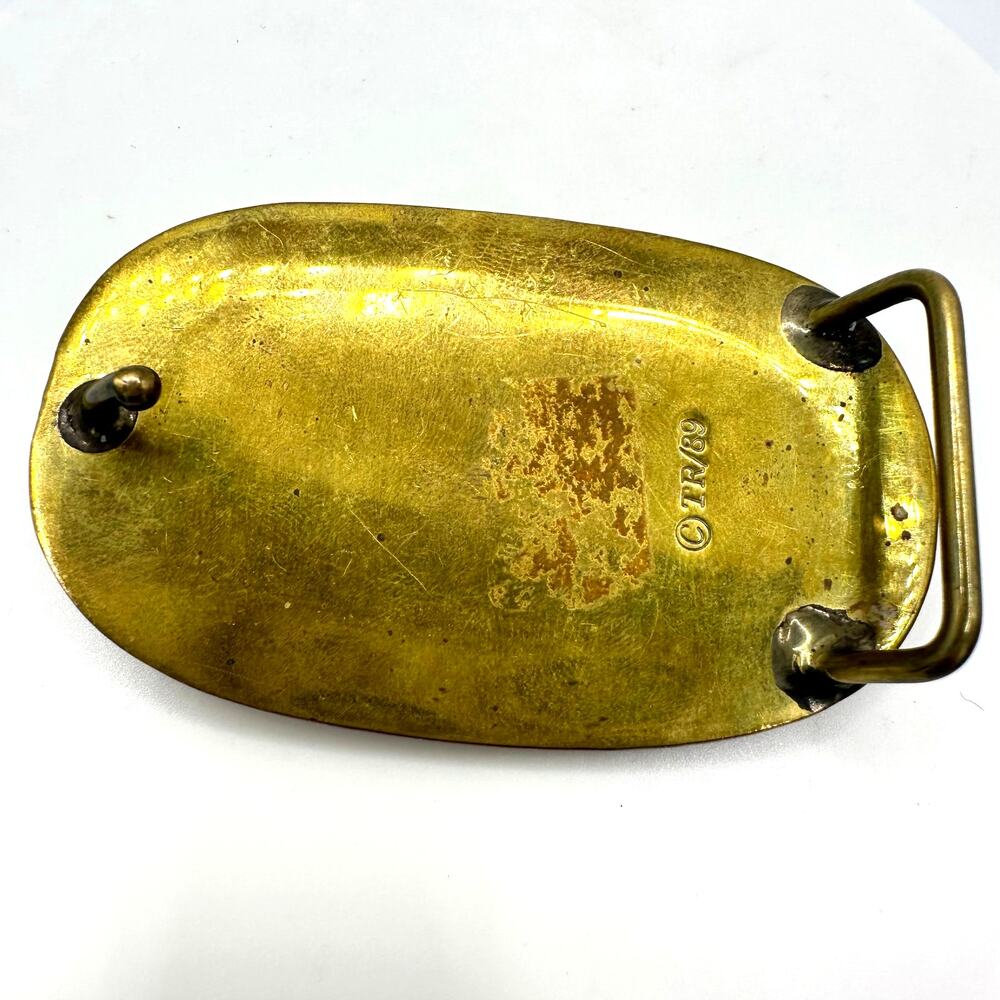 TR 1989 vintage gold tone solid bronze copper Southwestern unisex belt buckle - Picture 5 of 7